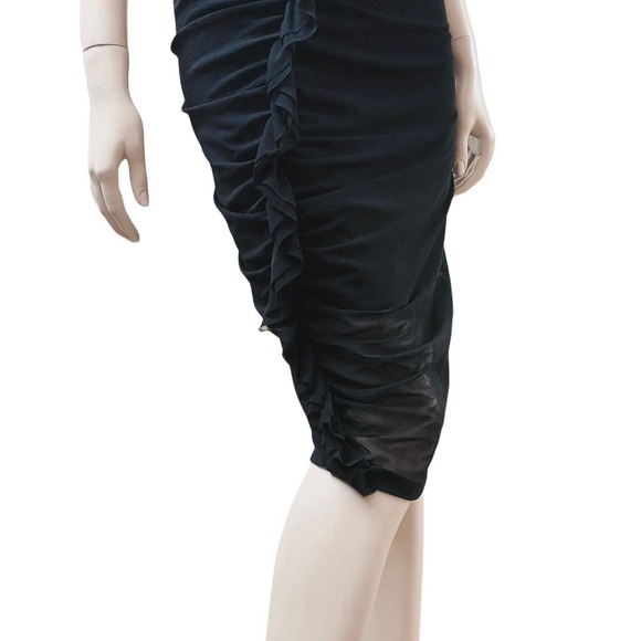 Jean Paul Gaultier Soleil Vintage Black Ruffle Midi Length Sheath Dress Size M - Picture 12 of 14
